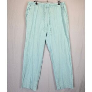 Charter Club Luxury Linen Pants Aqua Blue Straight Leg Women 10 Lagenlook Resort